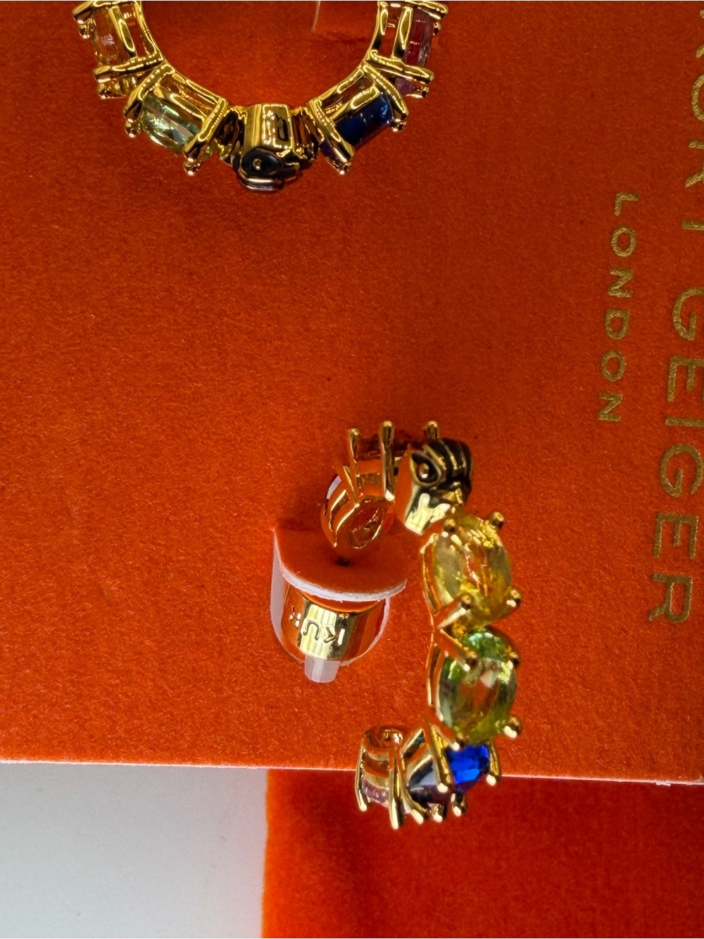 Kurt Geiger London Rainbow Crystal Hoop Earrings Gold Tone NWT $78 - Picture 9 of 12